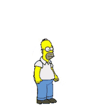 homer simpson is running with his arms outstretched and his mouth open .