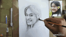 a pencil drawing of a woman with a flower in her hair