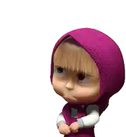 a cartoon character wearing a purple hood and a purple dress