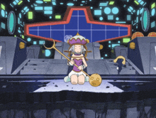 a cartoon character is kneeling down with a cane and a ball