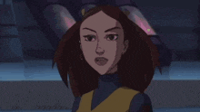 a woman in a superhero outfit is standing on a ice rink