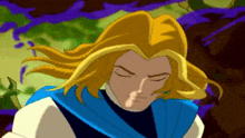 a cartoon character with blonde hair and a blue shirt
