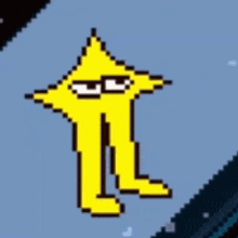 a pixel art drawing of a yellow fox with sunglasses and a banana .