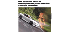 a picture of a woman screaming in front of a car with the caption when you 're driving normally
