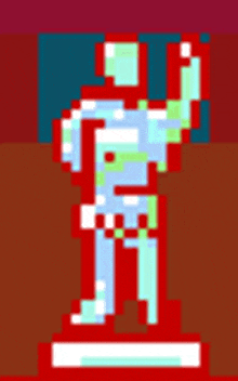 a pixel art of a statue of a man with a sword