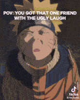 a picture of a cartoon character with a caption that says " you got that one friend with the ugly laugh "