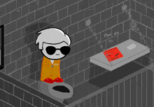 a cartoon character is hanging upside down in a jail cell with a sign that says " no smoking "