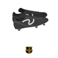 a pair of black soccer cleats on a white background with a machingum logo