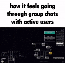 a screenshot of a video game with the words " how it feels going through group chats with active users "
