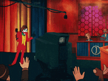 a cartoon drawing of a clown on a television show with the website p3ns1v3.tumblr.com