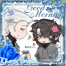 a picture of two anime characters with the words good morning i love you so