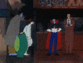 a group of cartoon characters are standing in front of a sign that says it 's nothing to laugh about