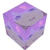 a cube with a picture of a girl with pink hair and blue eyes