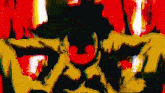a painting of a person with a red face and yellow arms