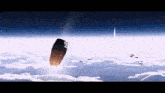 a computer generated image of a space ship flying through the clouds .