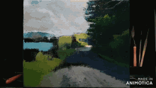 a painting on a canvas with the words made in animotica below it