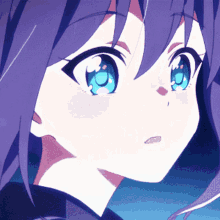 anime girl purplehair blue eyes happy