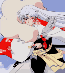 a drawing of a samurai holding a sword with a bandage on his hand