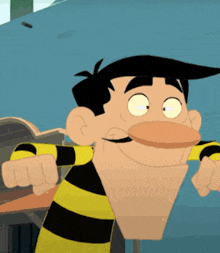 a cartoon character with a yellow and black striped shirt on