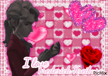 a picture of frederick kreutzer with hearts and a rose