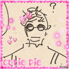 a drawing of a girl with a pink bow on her head and the words cutie pie