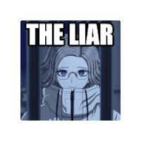 a girl with glasses is behind bars with the words `` the liar '' above her .