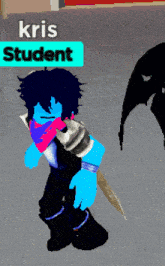 a cartoon character with the name kris student on the top