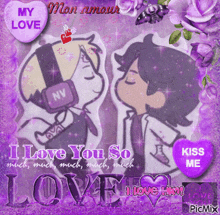 a picture of a couple kissing with the words " i love you so much "