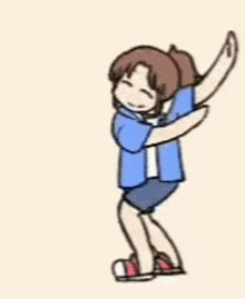 a cartoon of a girl dancing with her arms outstretched .