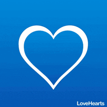 a white heart on a blue background with the words lovehearts below it