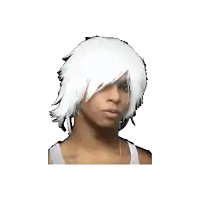 a woman wearing a white wig and a tank top