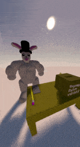 a cartoon bunny with a top hat is standing next to a box that says " drymax farm votes "