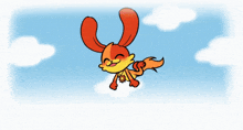 a cartoon rabbit is flying through the air with its tongue sticking out
