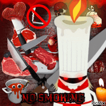 a picture of a chef with a candle and the words no smoking on it