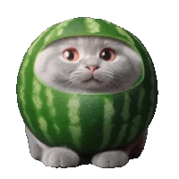 a cat is sitting inside of a watermelon
