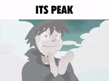 a cartoon of a boy crying with the words its peak below him