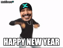 a picture of a man with the words happy new year written on it