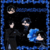 a picture of a boy with the words good morning written on it