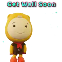 a cartoon character holding a red rose and the words get well soon