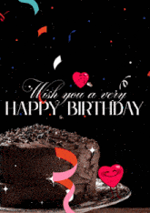 a happy birthday card with a chocolate cake