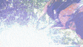 a purple and white image of a tree with a few leaves
