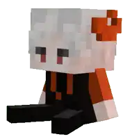 a minecraft character with white hair and a red flower on her head