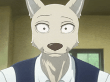 a close up of a cartoon character with a white furry face