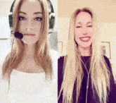 a woman wearing headphones and a microphone smiles for the camera