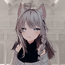 a close up of a girl with a cat ear