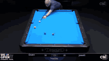 a pool table with a blue cloth that says diamond