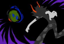 a cartoon drawing of a person with horns and a purple background