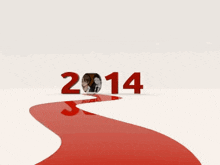 a picture of a man and a woman is behind the number 2014