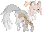 a pixel art drawing of a fox with a long tail and pink hair .