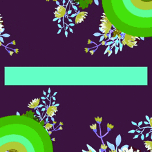a purple background with green circles and flowers and a blue stripe that says " الله "